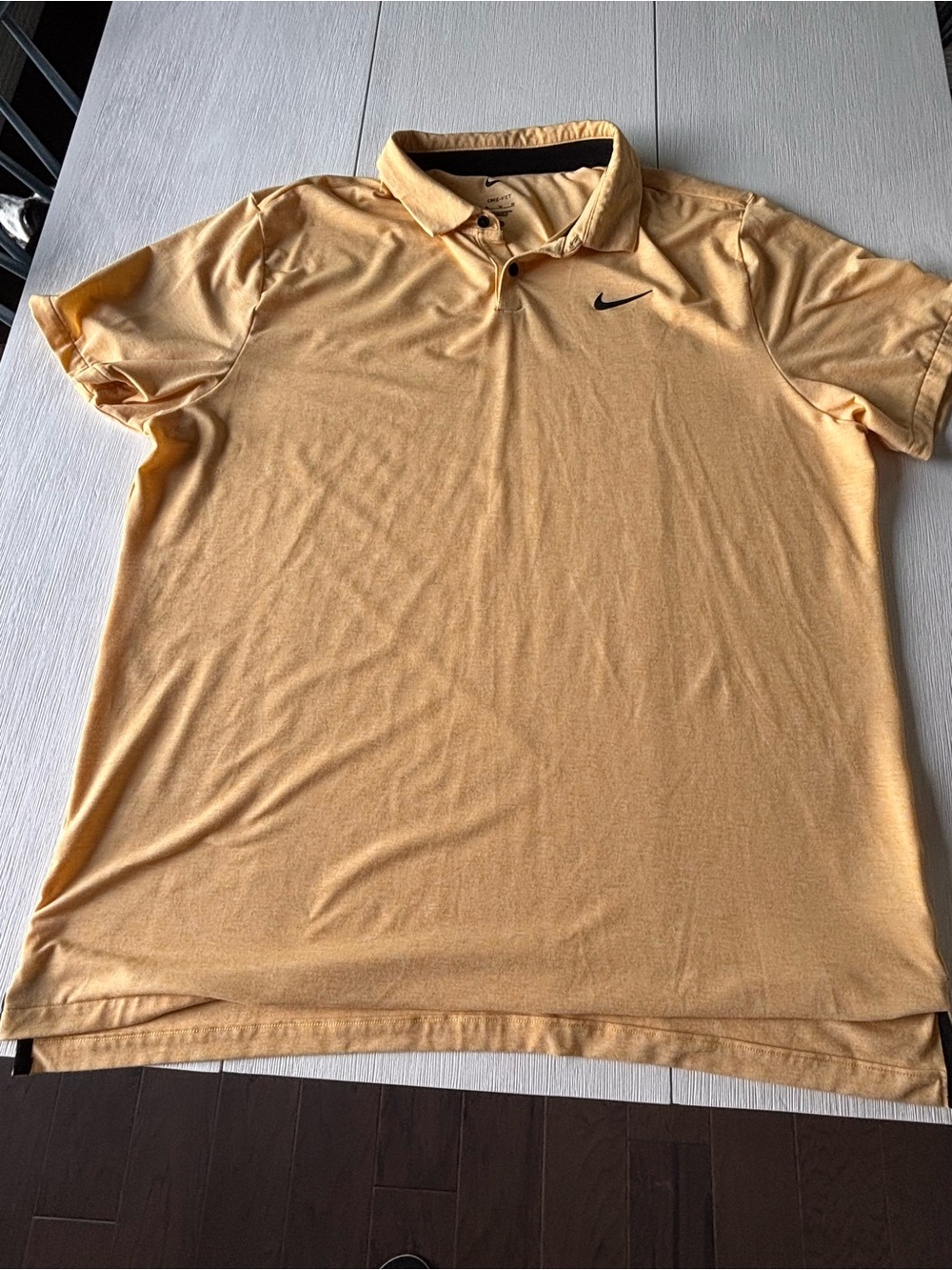 Nike Men's Light Yellow Golf Polo with Black Swoosh